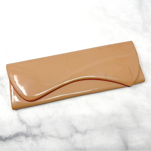 Christian Louboutin Pigalle Heel Clutch Purse Bag Patent Calf Leather Nude Sexy